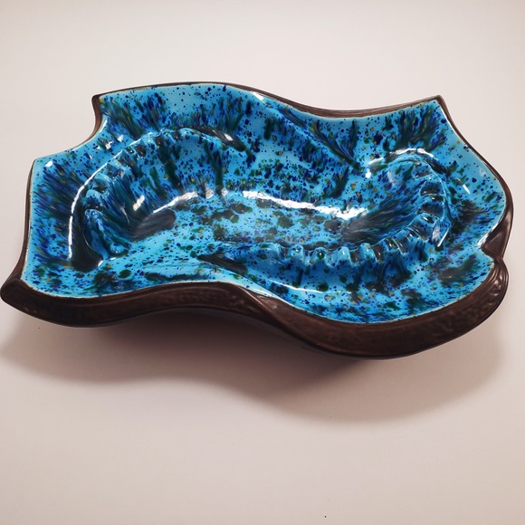 Vintage Ashtray Mid Century Modern Ceramic Pottery Blue Drip Glazed Handmade - Picture 6 of 11